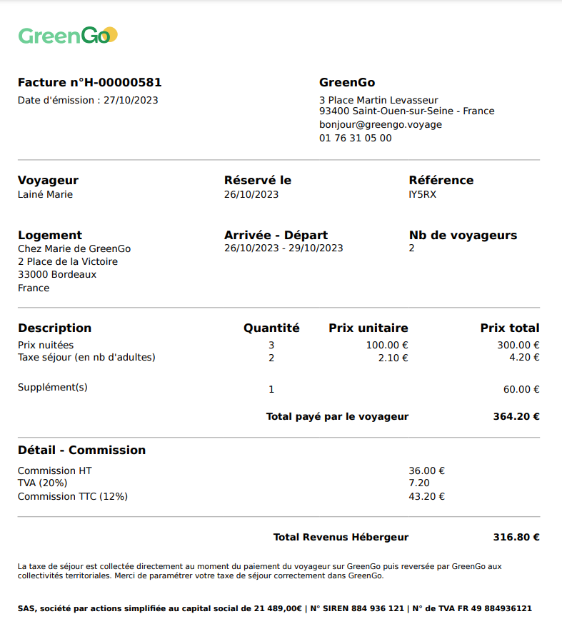 Comment obtenir une facture des réservations ? Questions Fréquentes (FAQ) GreenGo