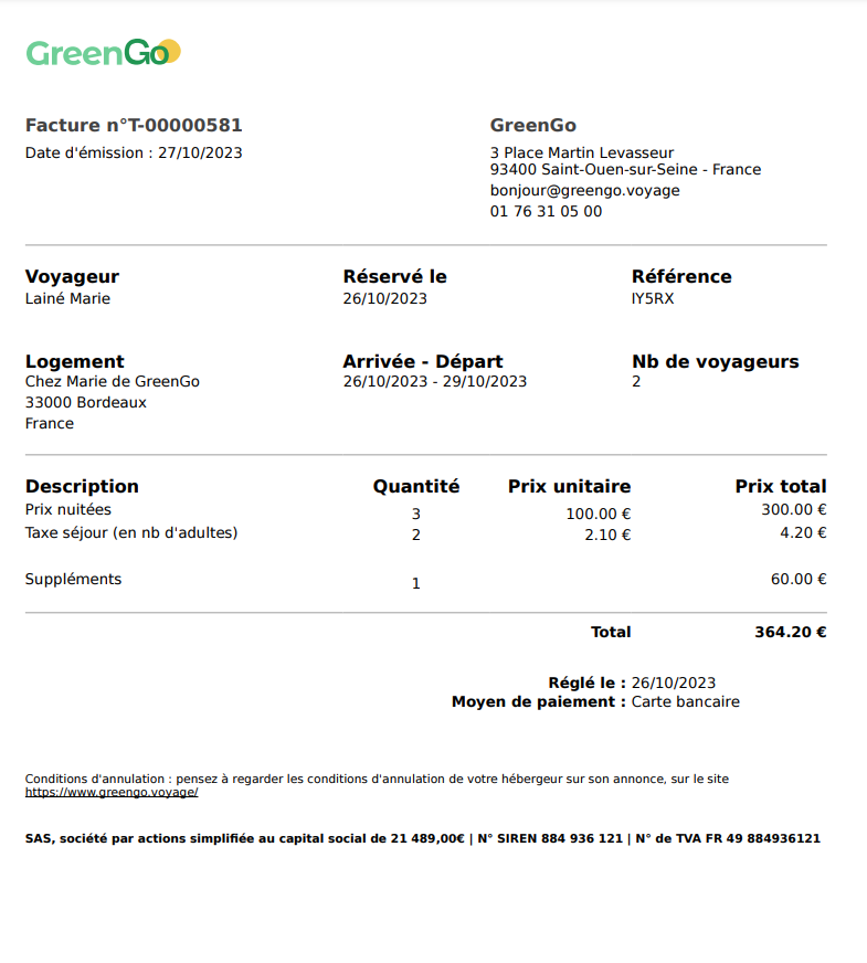 Comment obtenir une facture de ma réservation ? Questions Fréquentes (FAQ) GreenGo